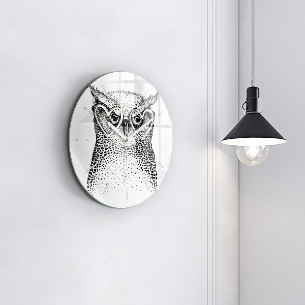 Orologio rotondo in vetro Gufo disegnato con gli occhiali