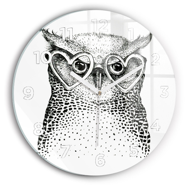 Orologio rotondo in vetro Gufo disegnato con gli occhiali