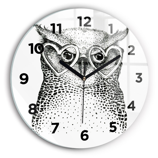 Orologio rotondo in vetro Gufo disegnato con gli occhiali