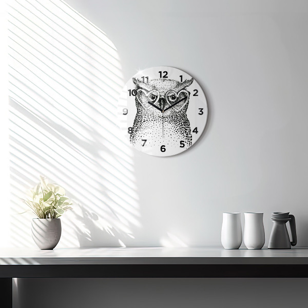 Orologio rotondo in vetro Gufo disegnato con gli occhiali