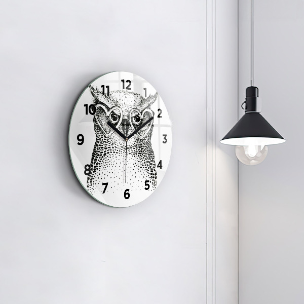 Orologio rotondo in vetro Gufo disegnato con gli occhiali