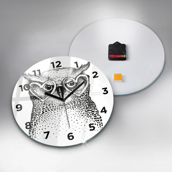 Orologio rotondo in vetro Gufo disegnato con gli occhiali