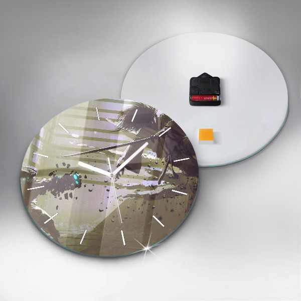 Orologio rotondo in vetro Combattimento tra robot e samurai