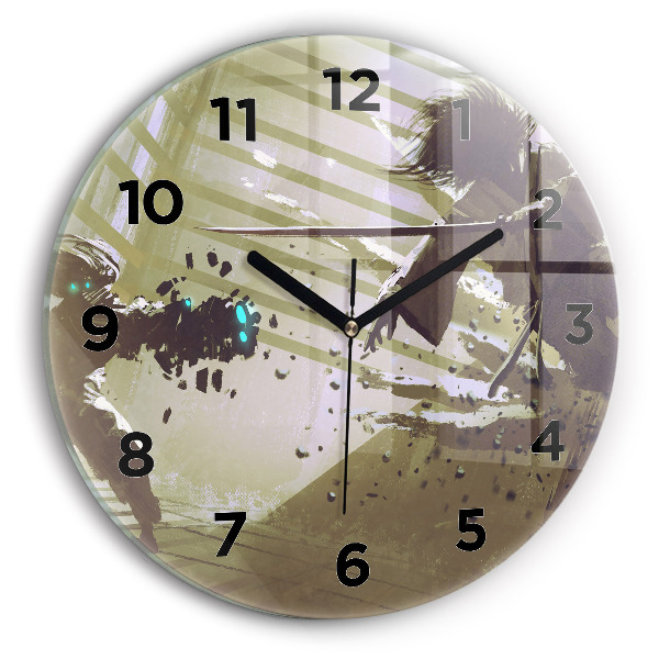 Orologio rotondo in vetro Combattimento tra robot e samurai