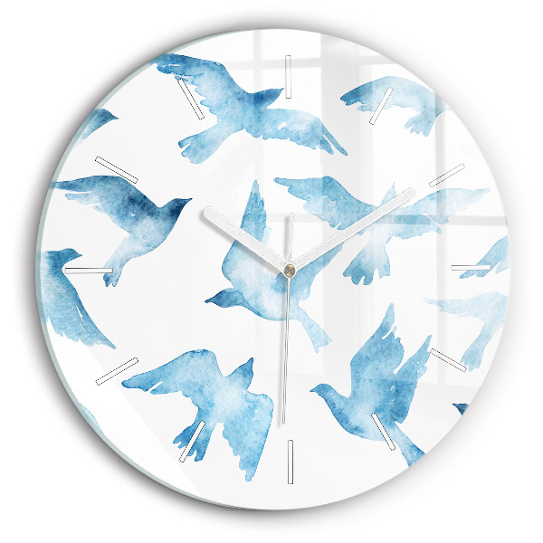 Orologio rotondo in vetro Uccelli blu volanti