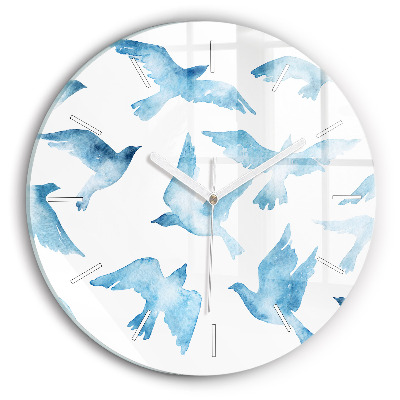 Orologio rotondo in vetro Uccelli blu volanti
