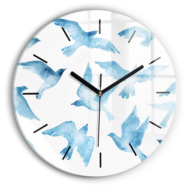 Orologio rotondo in vetro Uccelli blu volanti
