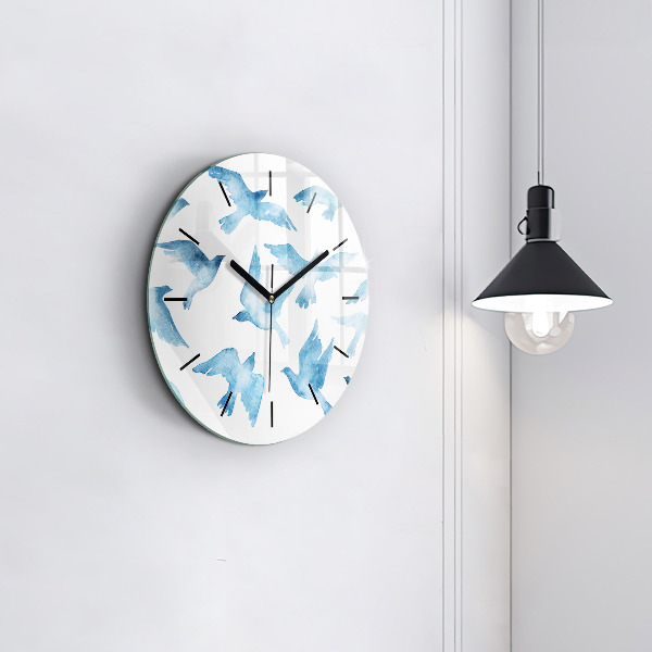 Orologio rotondo in vetro Uccelli blu volanti