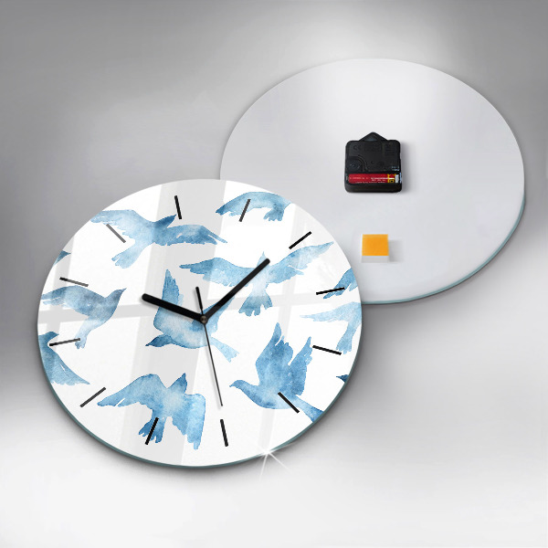 Orologio rotondo in vetro Uccelli blu volanti