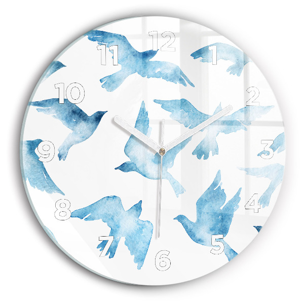 Orologio rotondo in vetro Uccelli blu volanti