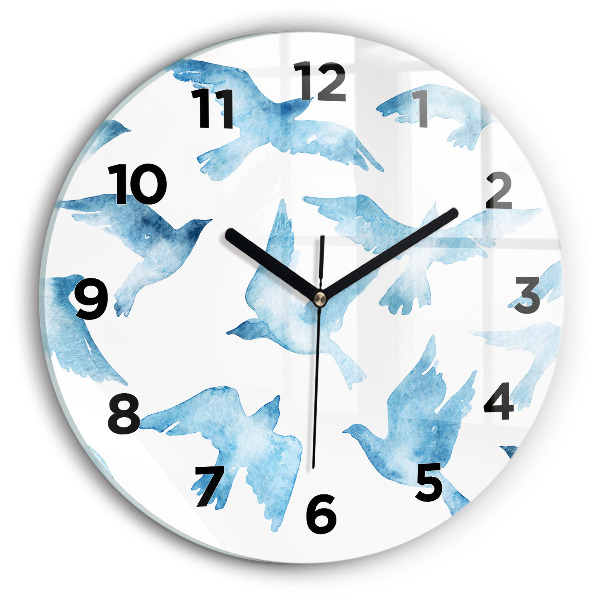 Orologio rotondo in vetro Uccelli blu volanti