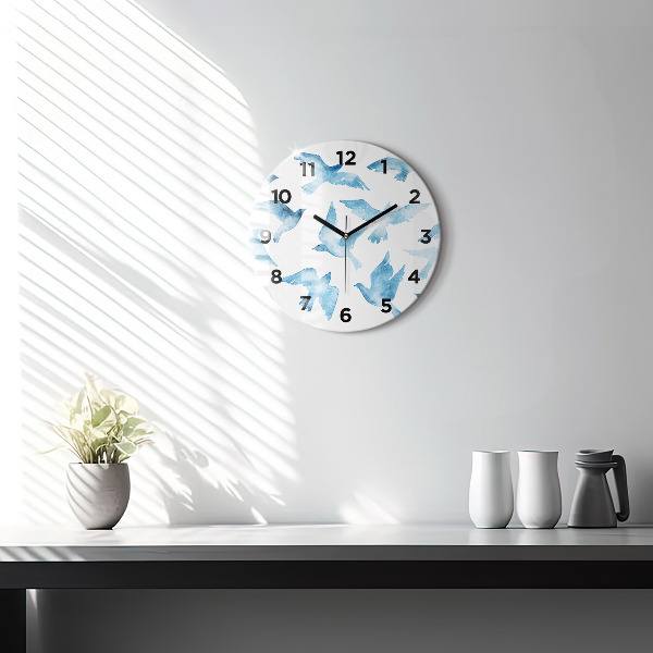 Orologio rotondo in vetro Uccelli blu volanti