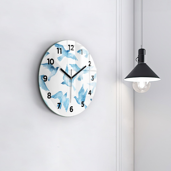 Orologio rotondo in vetro Uccelli blu volanti