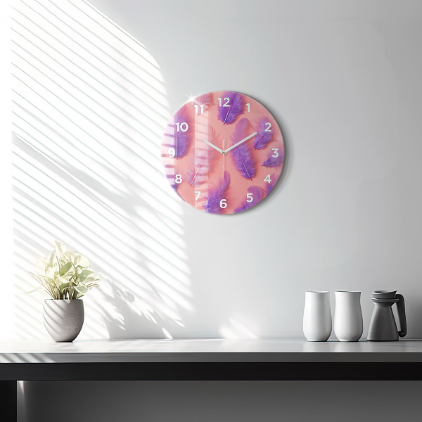 Orologio rotondo in vetro Piume colorate