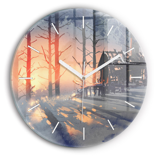 Orologio rotondo in vetro Paesaggio invernale con alberi