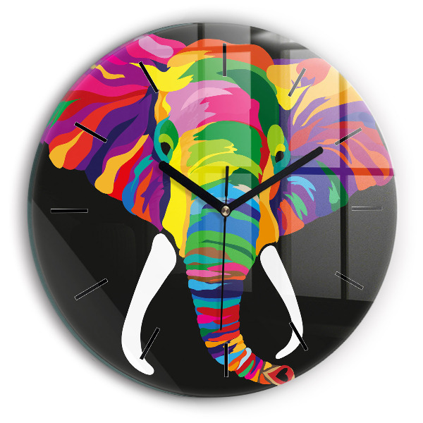 Orologio rotondo in vetro Elefante colorato