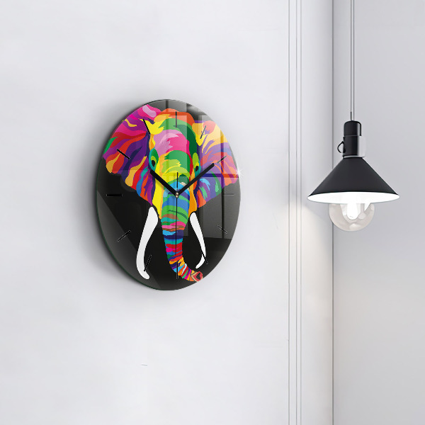 Orologio rotondo in vetro Elefante colorato