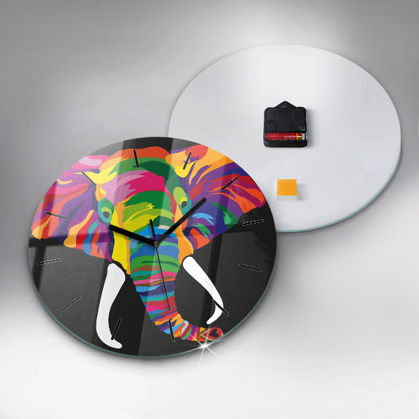 Orologio rotondo in vetro Elefante colorato