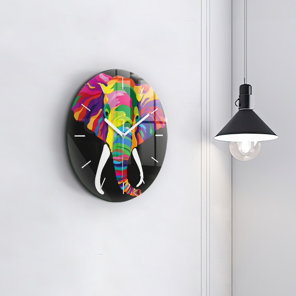 Orologio rotondo in vetro Elefante colorato