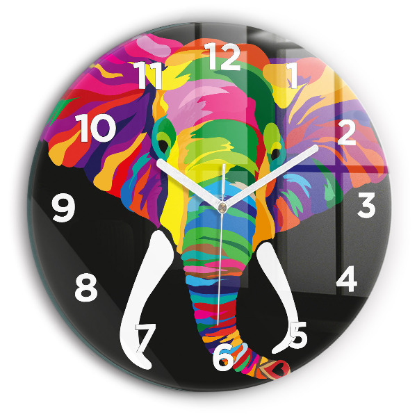 Orologio rotondo in vetro Elefante colorato