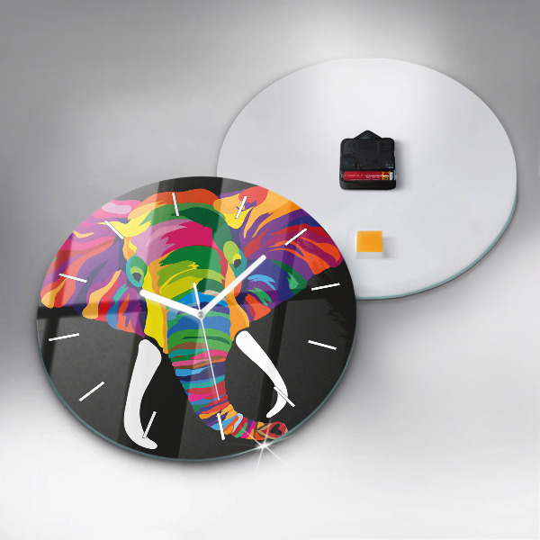 Orologio rotondo in vetro Elefante colorato