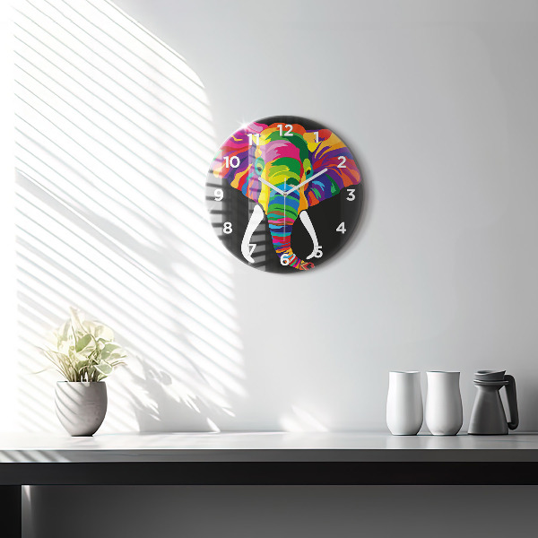 Orologio rotondo in vetro Elefante colorato