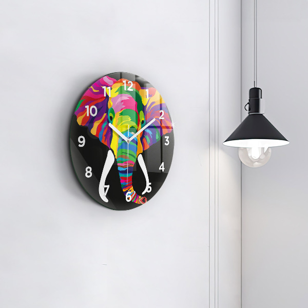 Orologio rotondo in vetro Elefante colorato