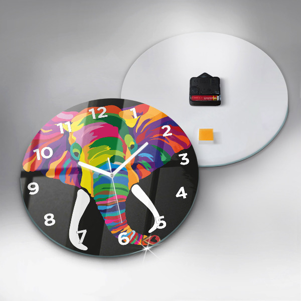Orologio rotondo in vetro Elefante colorato