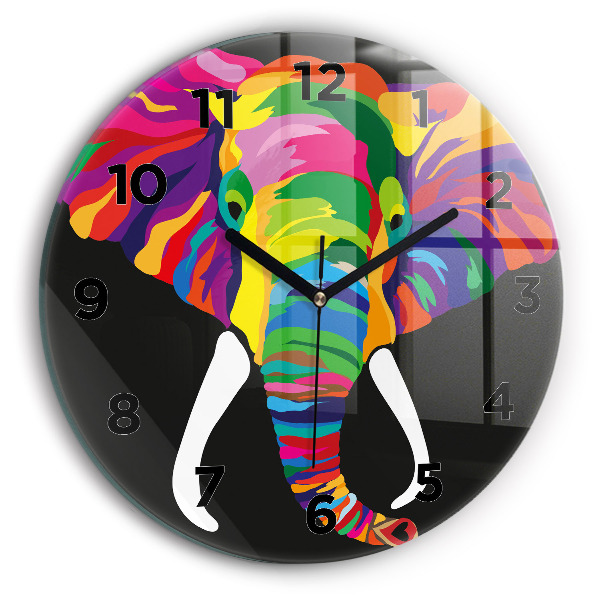 Orologio rotondo in vetro Elefante colorato