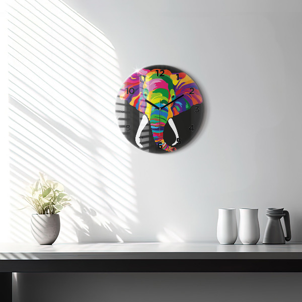 Orologio rotondo in vetro Elefante colorato
