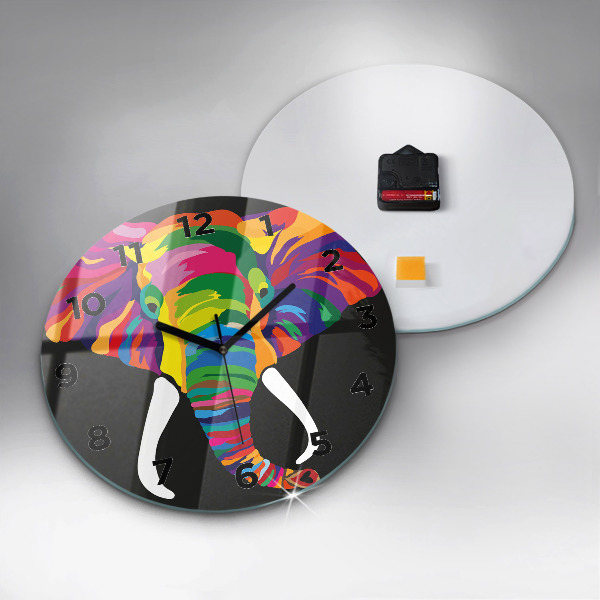Orologio rotondo in vetro Elefante colorato