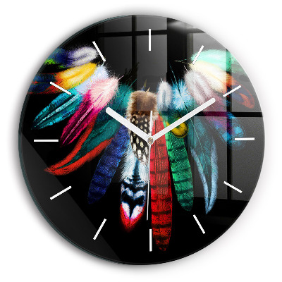Orologio rotondo in vetro Piume di uccelli colorate