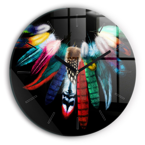 Orologio rotondo in vetro Piume di uccelli colorate