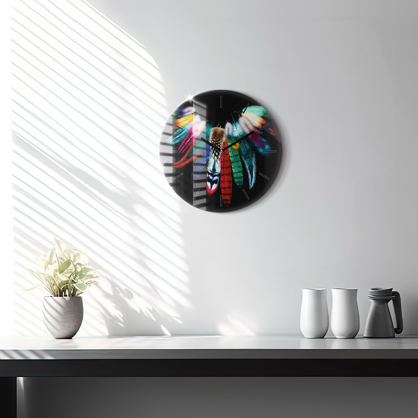 Orologio rotondo in vetro Piume di uccelli colorate