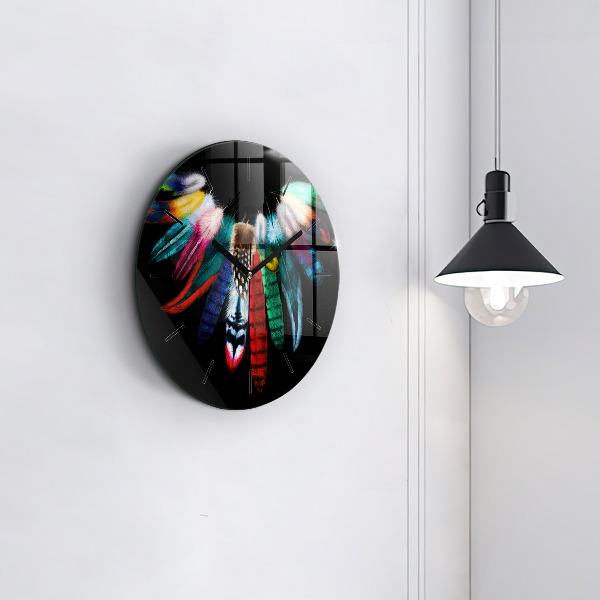 Orologio rotondo in vetro Piume di uccelli colorate