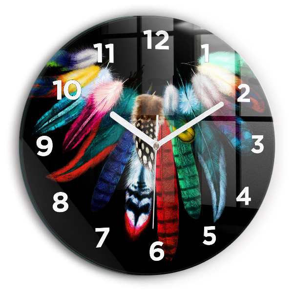 Orologio rotondo in vetro Piume di uccelli colorate