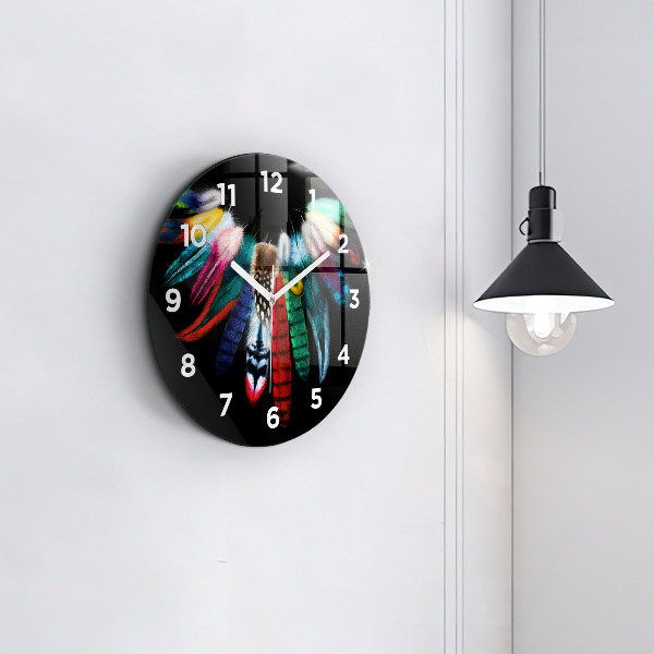 Orologio rotondo in vetro Piume di uccelli colorate