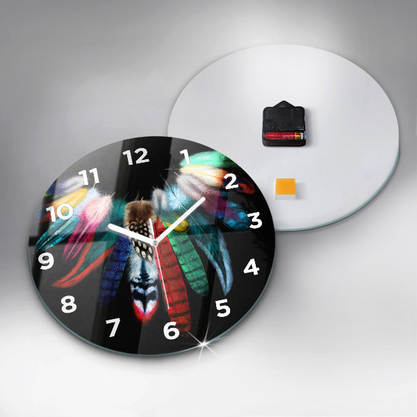 Orologio rotondo in vetro Piume di uccelli colorate