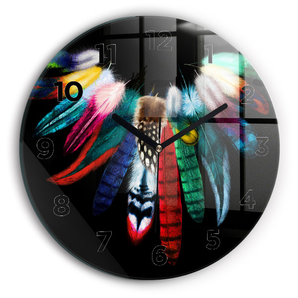 Orologio rotondo in vetro Piume di uccelli colorate