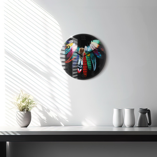 Orologio rotondo in vetro Piume di uccelli colorate