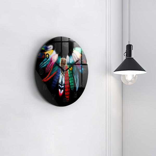 Orologio rotondo in vetro Piume di uccelli colorate