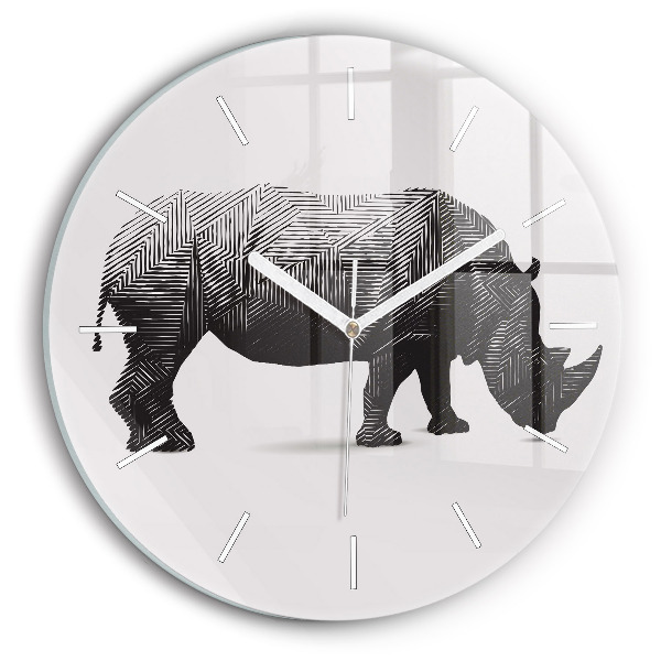 Orologio rotondo in vetro Disegno lineare del rinoceronte