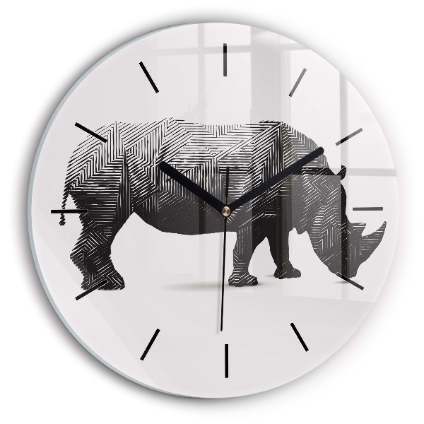 Orologio rotondo in vetro Disegno lineare del rinoceronte