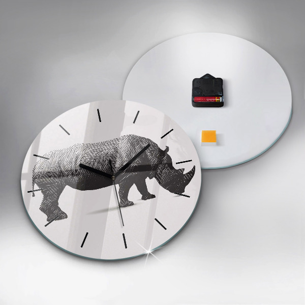 Orologio rotondo in vetro Disegno lineare del rinoceronte