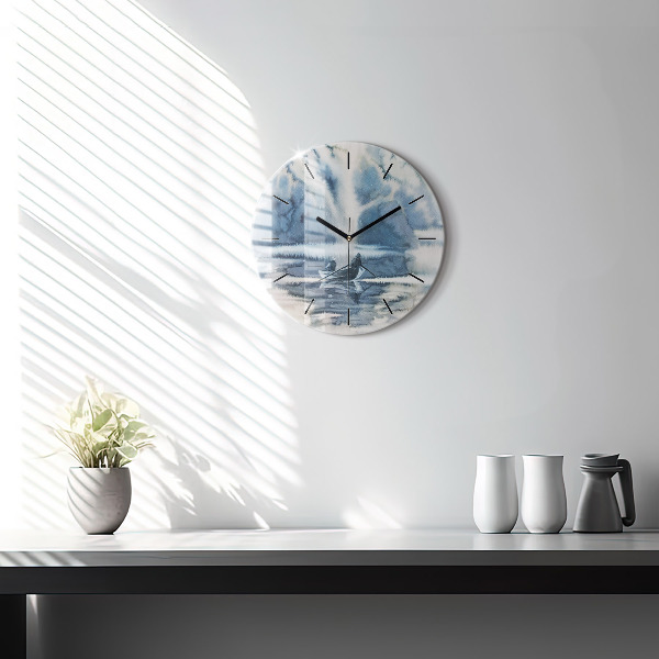 Orologio rotondo in vetro Pescatore sul lago