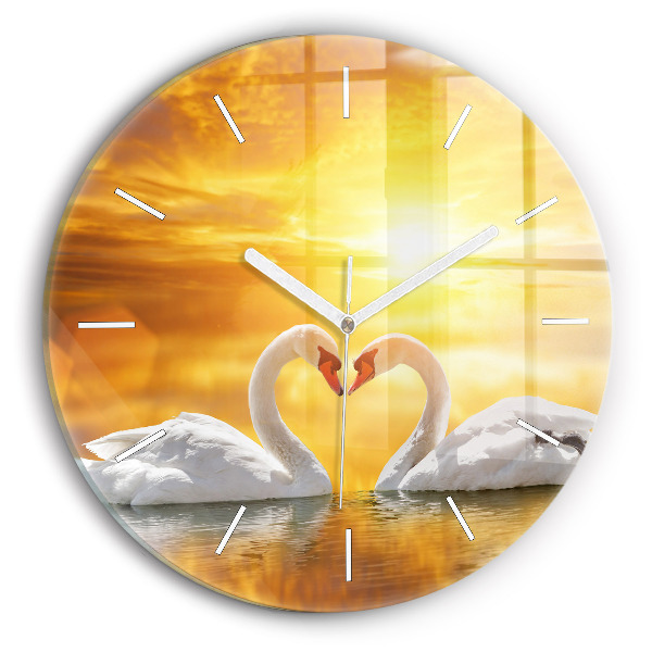 Orologio rotondo in vetro Cigni innamorati