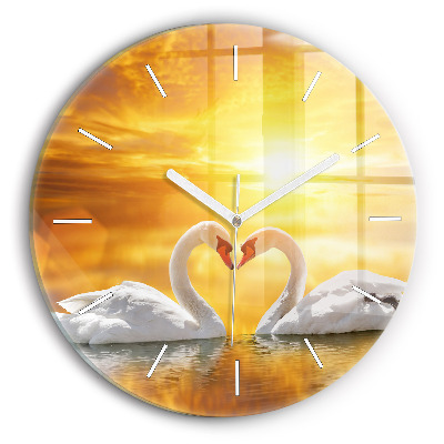 Orologio rotondo in vetro Cigni innamorati