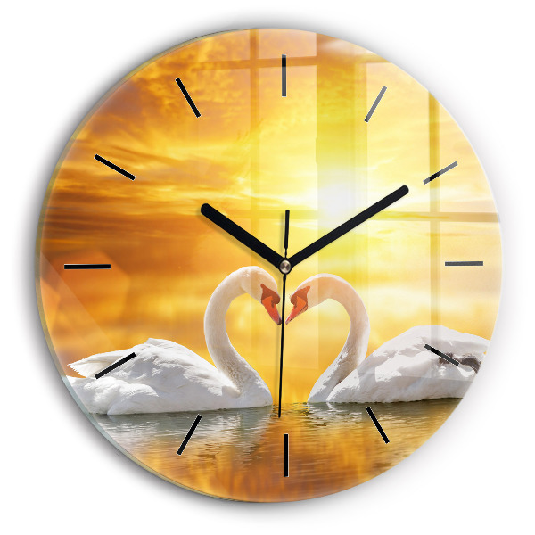 Orologio rotondo in vetro Cigni innamorati