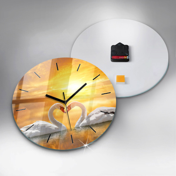 Orologio rotondo in vetro Cigni innamorati