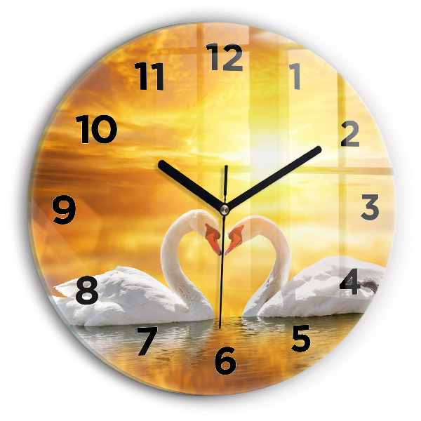 Orologio rotondo in vetro Cigni innamorati